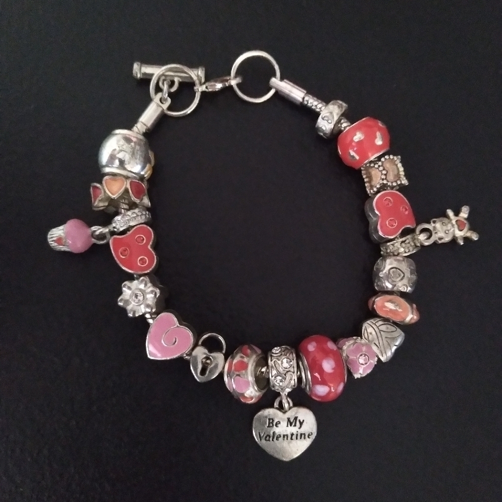 Plus Size February Birthday / Valentine's Charms Bracelet 8.5" with 1" extender
